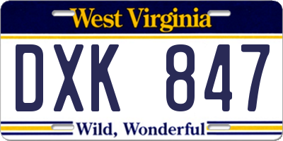 WV license plate DXK847