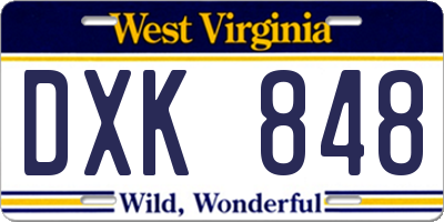 WV license plate DXK848