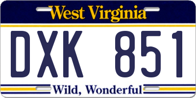 WV license plate DXK851