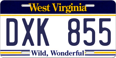 WV license plate DXK855