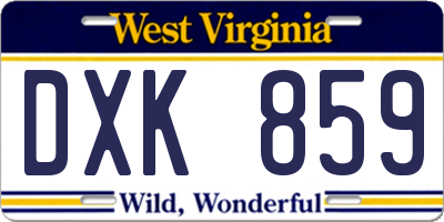 WV license plate DXK859