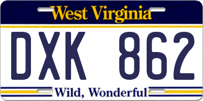 WV license plate DXK862