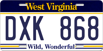 WV license plate DXK868