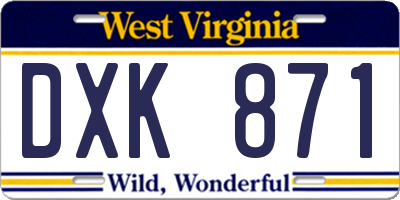 WV license plate DXK871