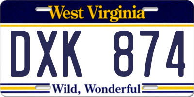 WV license plate DXK874