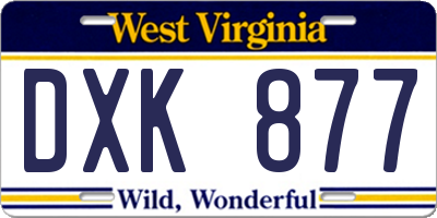 WV license plate DXK877