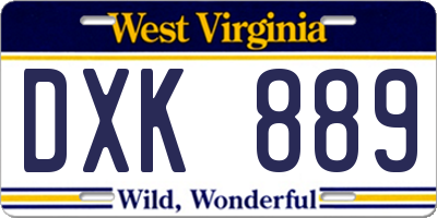WV license plate DXK889