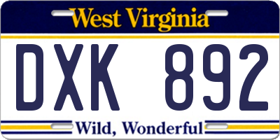 WV license plate DXK892