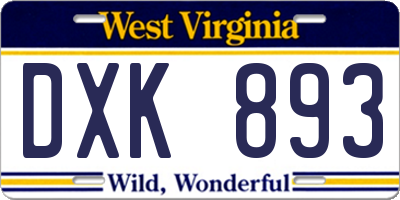 WV license plate DXK893