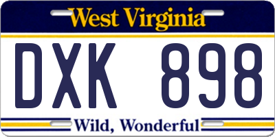 WV license plate DXK898