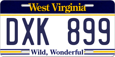 WV license plate DXK899