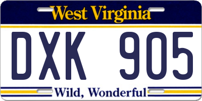 WV license plate DXK905