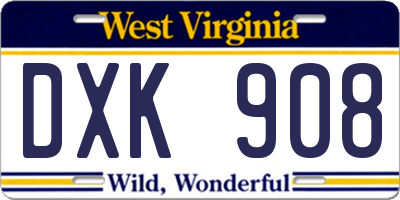 WV license plate DXK908