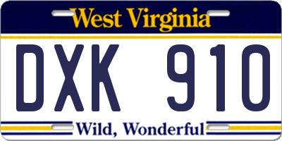 WV license plate DXK910