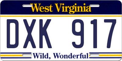 WV license plate DXK917