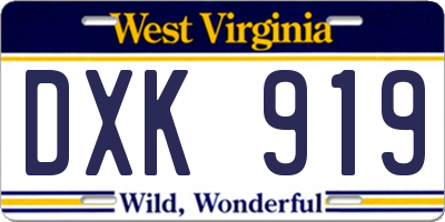 WV license plate DXK919