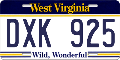 WV license plate DXK925