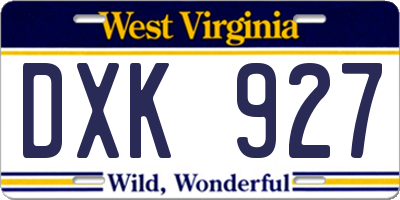 WV license plate DXK927