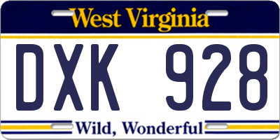 WV license plate DXK928