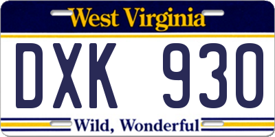 WV license plate DXK930