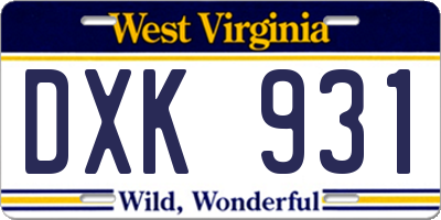 WV license plate DXK931
