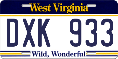 WV license plate DXK933