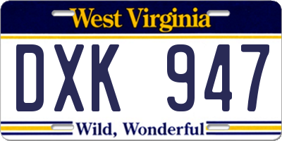 WV license plate DXK947