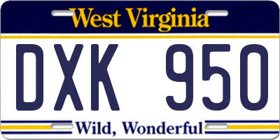 WV license plate DXK950