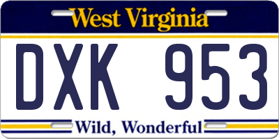 WV license plate DXK953