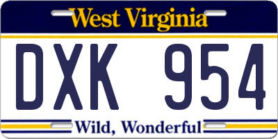 WV license plate DXK954