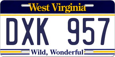 WV license plate DXK957