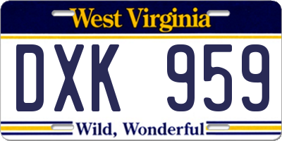 WV license plate DXK959