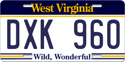 WV license plate DXK960