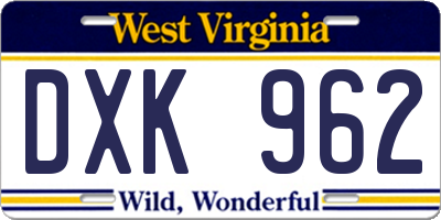 WV license plate DXK962