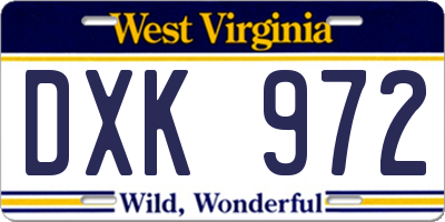 WV license plate DXK972