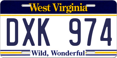WV license plate DXK974
