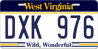 WV license plate DXK976