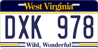 WV license plate DXK978
