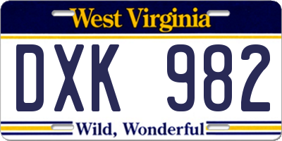WV license plate DXK982