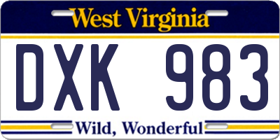 WV license plate DXK983