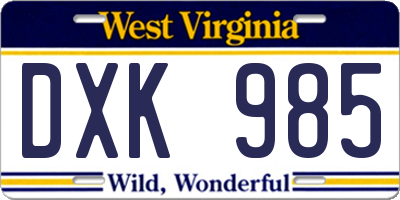 WV license plate DXK985