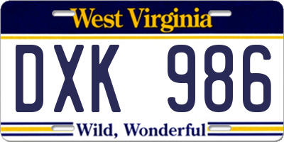 WV license plate DXK986