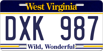 WV license plate DXK987