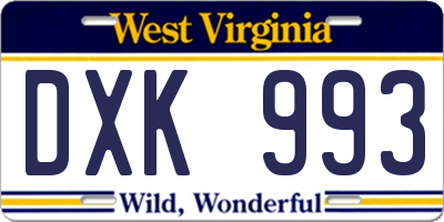 WV license plate DXK993