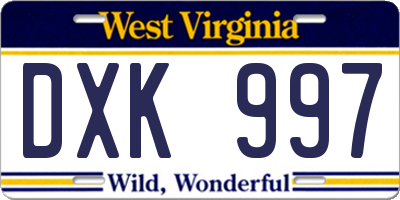 WV license plate DXK997