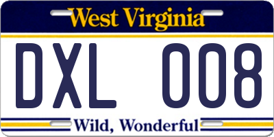 WV license plate DXL008