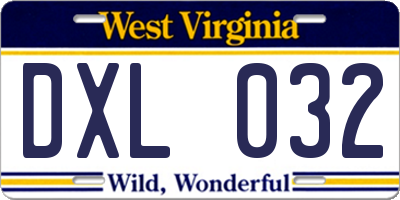WV license plate DXL032