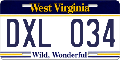 WV license plate DXL034