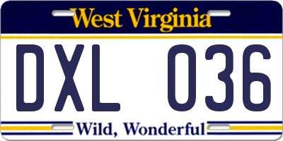 WV license plate DXL036