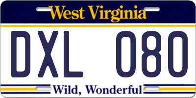 WV license plate DXL080
